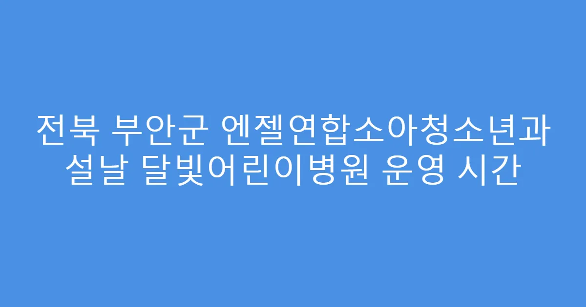 전북 부안군 엔젤연합소아청소년과 설날 달빛어린이병원 운영 시간