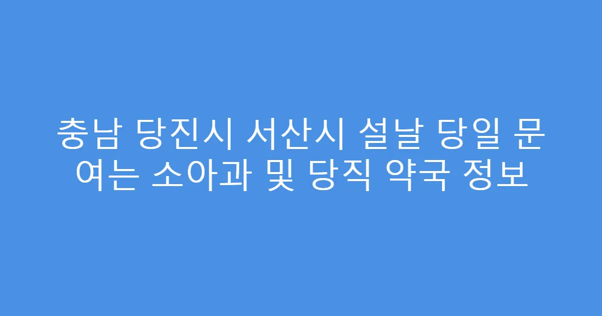 충남 당진시 서산시 설날 당일 문 여는 소아과 및 당직 약국 정보