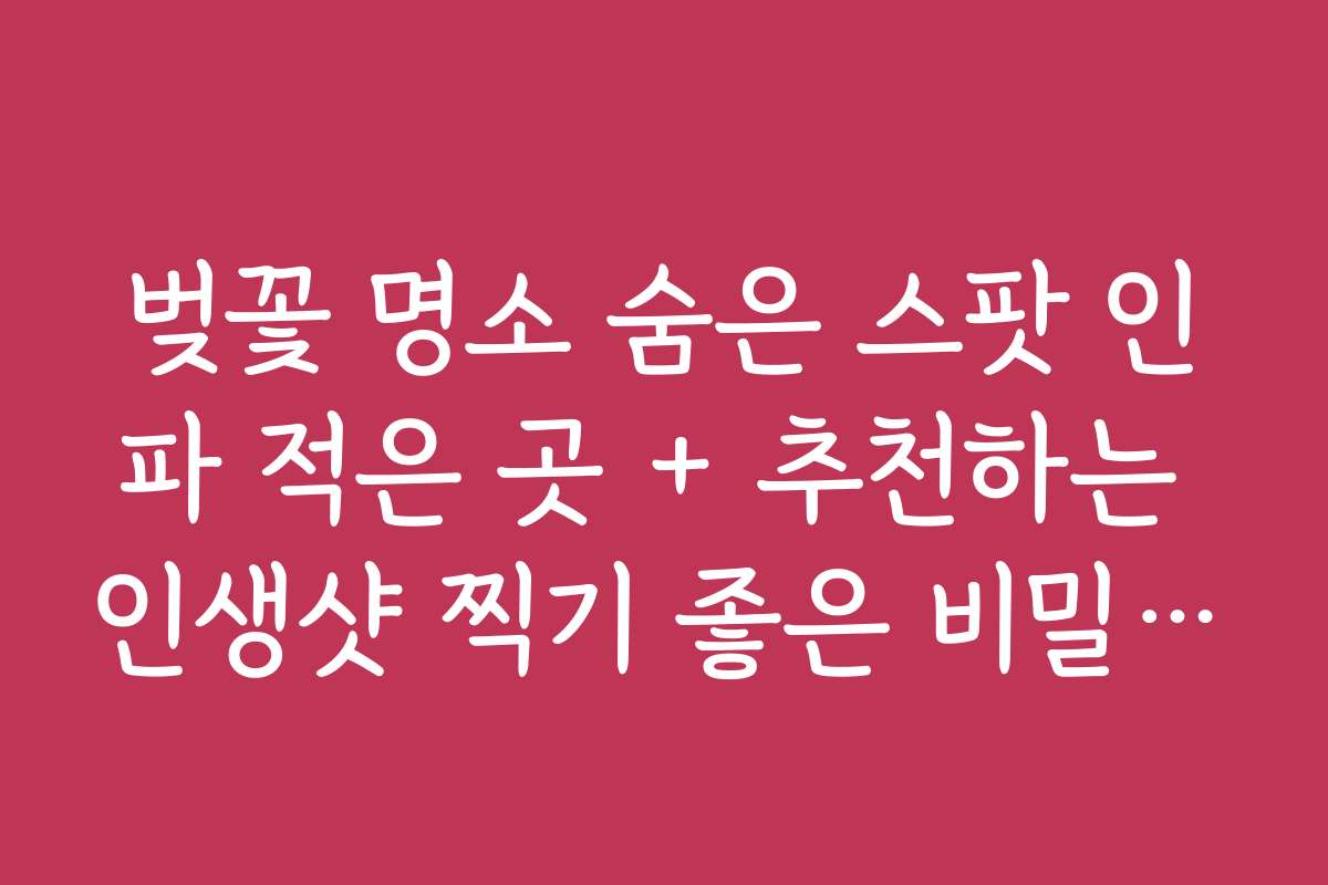 벚꽃 명소 숨은 스팟 인파 적은 곳 + 추천하는 인생샷 찍기 좋은 비밀 장소들