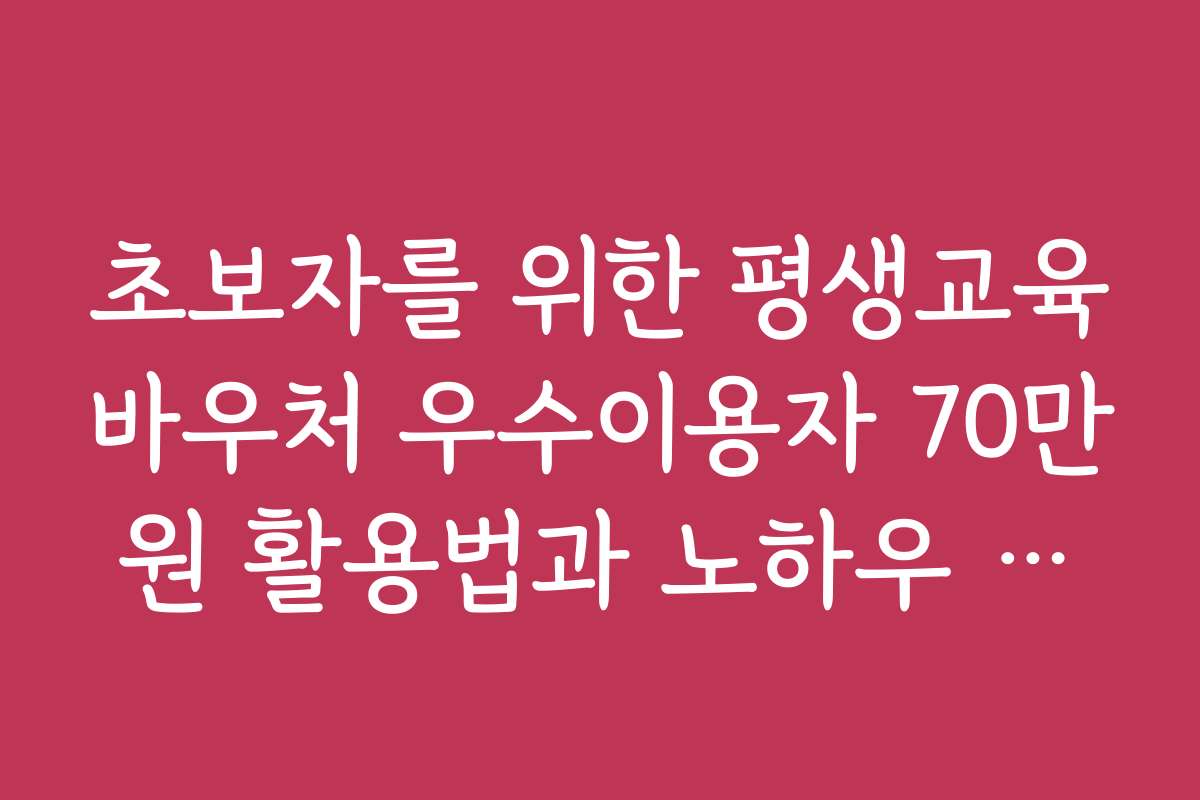 초보자를 위한 평생교육바우처 우수이용자 70만원 활용법과 노하우 공개