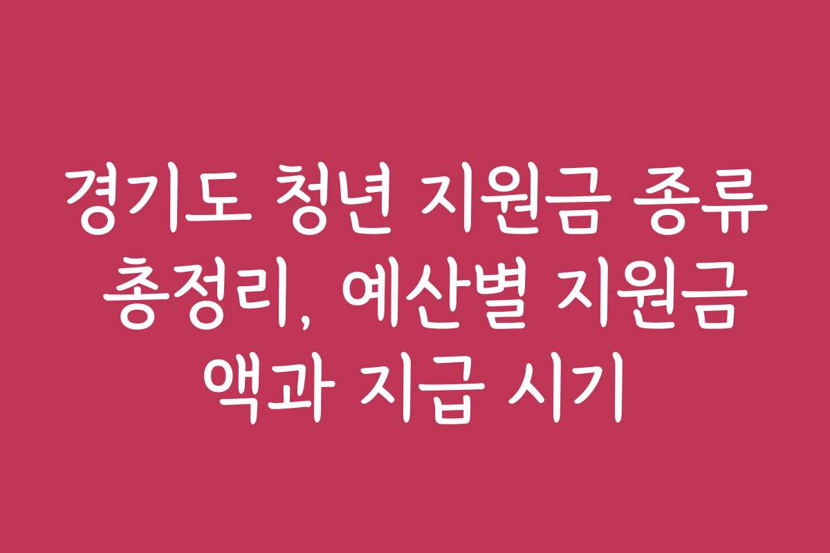 경기도 청년 지원금 종류 총정리, 예산별 지원금액과 지급 시기