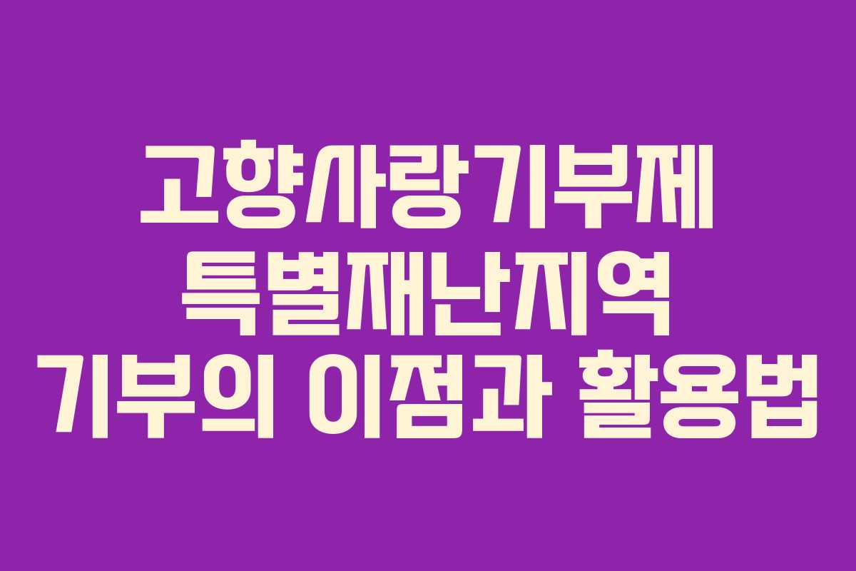 고향사랑기부제 특별재난지역 기부의 이점과 활용법