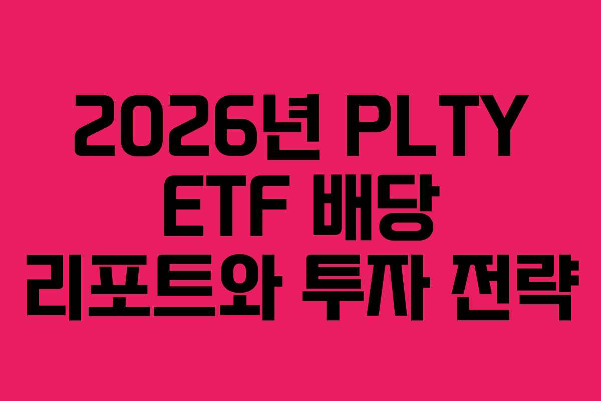 2026년 PLTY ETF 배당 리포트와 투자 전략