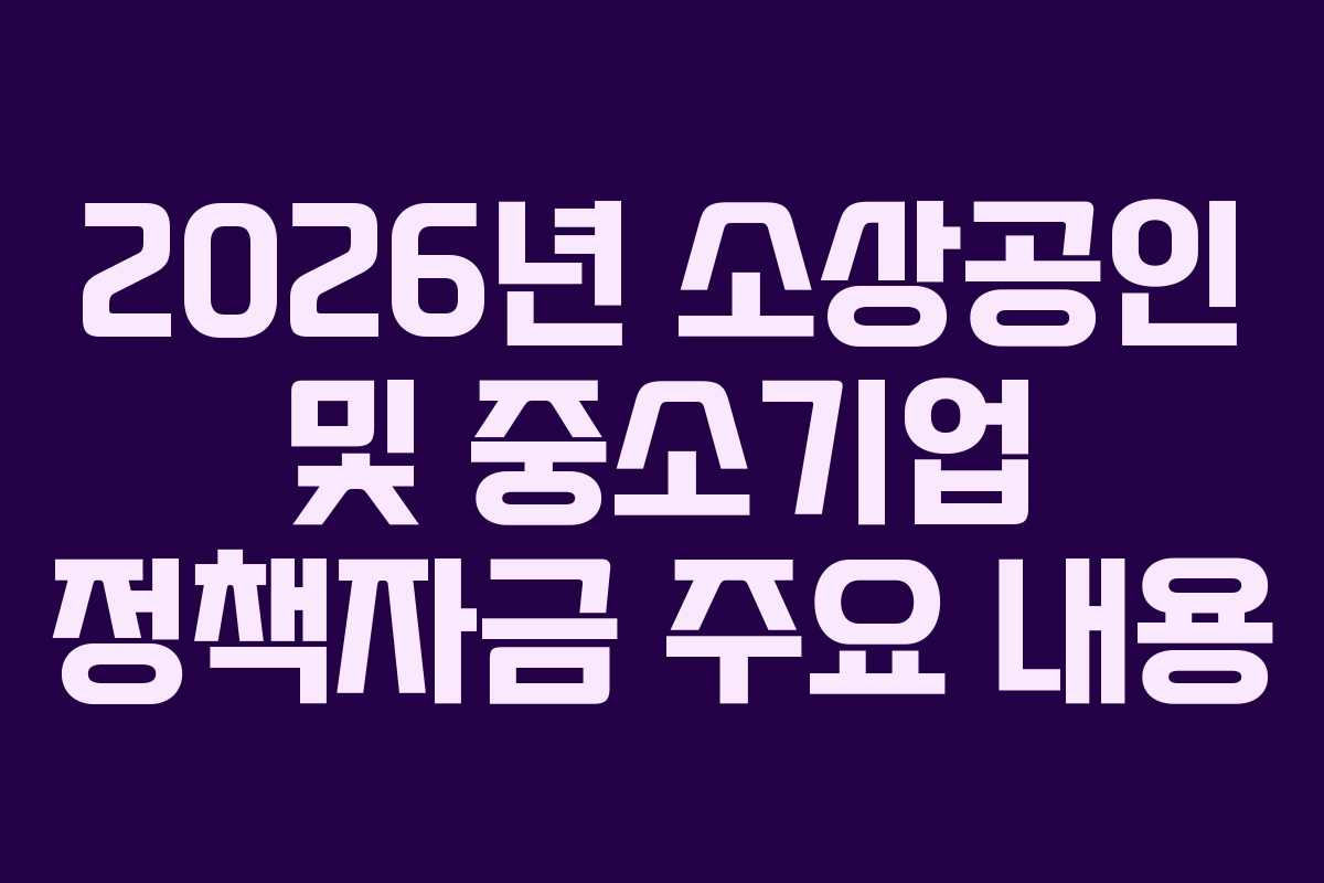 2026년 소상공인 및 중소기업 정책자금 주요 내용