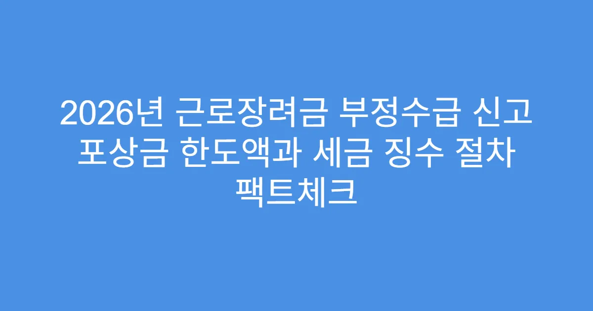 2026년 근로장려금 부정수급 신고 포상금 한도액과 세금 징수 절차 팩트체크
