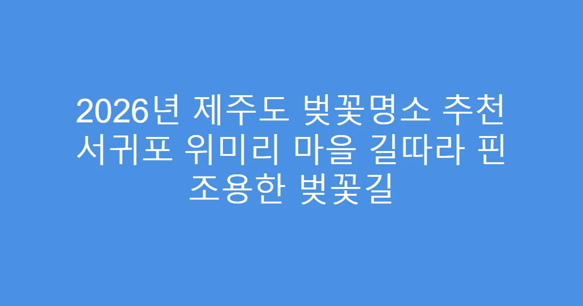 2026년 제주도 벚꽃명소 추천 서귀포 위미리 마을 길따라 핀 조용한 벚꽃길