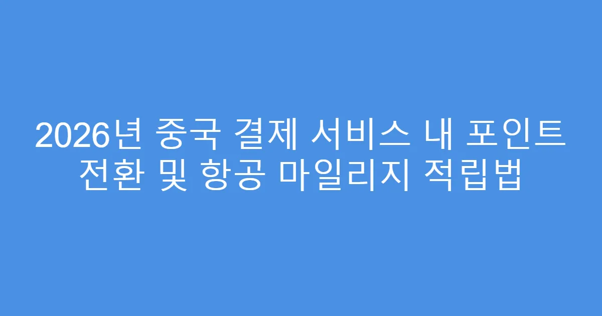 2026년 중국 결제 서비스 내 포인트 전환 및 항공 마일리지 적립법