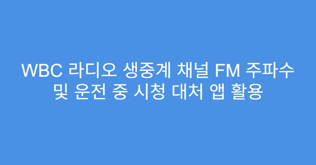WBC 라디오 생중계 채널 FM 주파수 및 운전 중 시청 대처 앱 활용