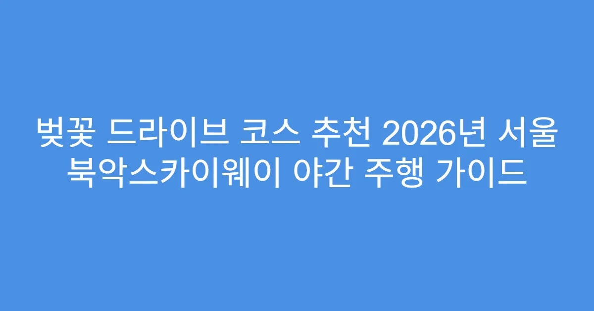 벚꽃 드라이브 코스 추천 2026년 서울 북악스카이웨이 야간 주행 가이드