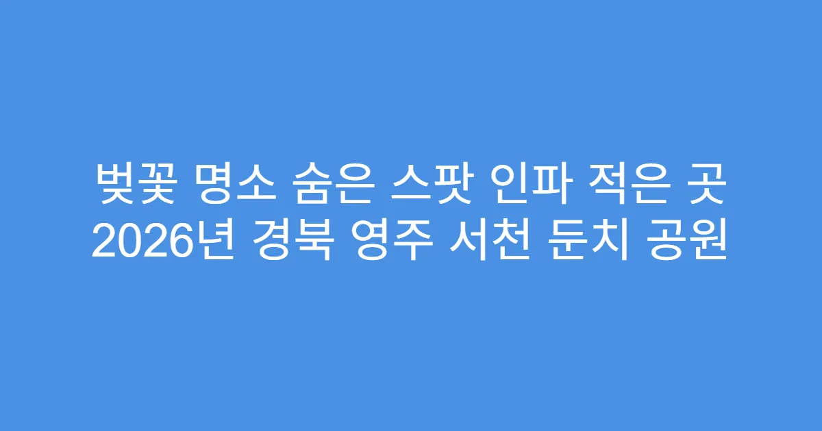 벚꽃 명소 숨은 스팟 인파 적은 곳 2026년 경북 영주 서천 둔치 공원