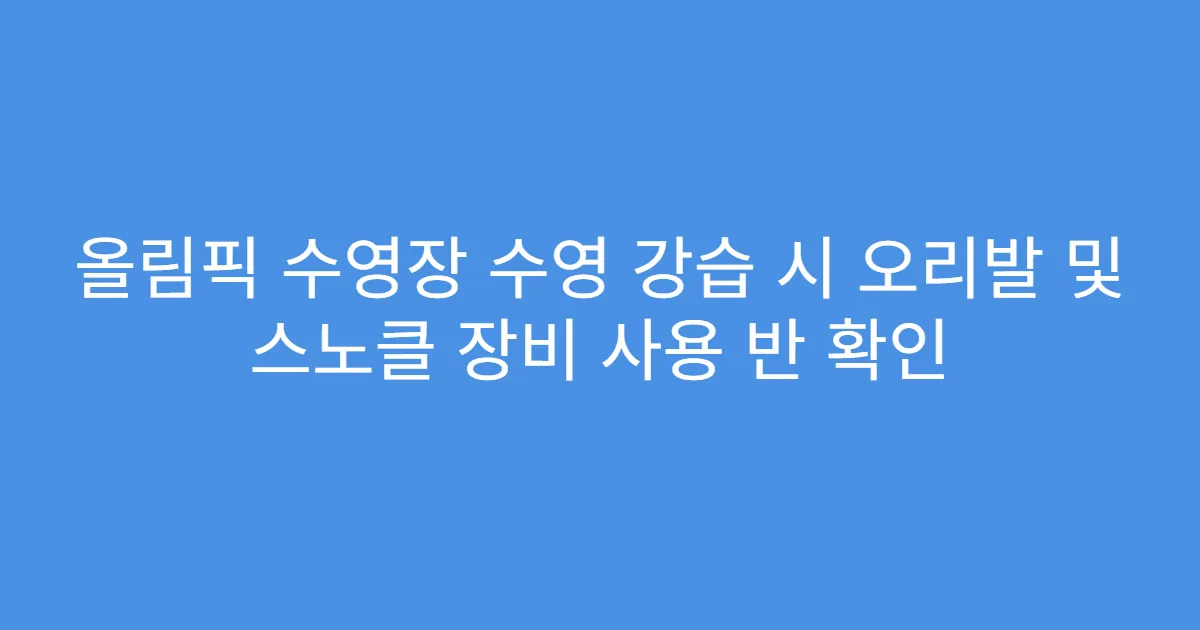 올림픽 수영장 수영 강습 시 오리발 및 스노클 장비 사용 반 확인