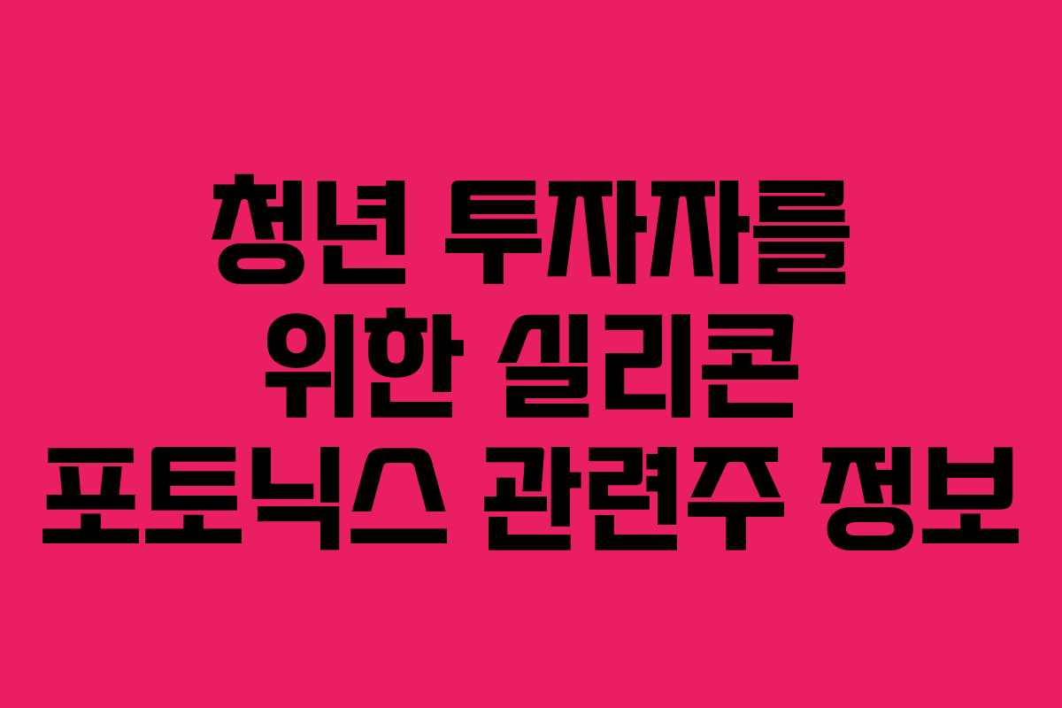 청년 투자자를 위한 실리콘 포토닉스 관련주 정보